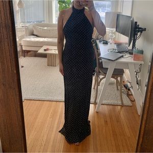 Flynn Skye Navy Floral Print Halter Maxi Dress Small